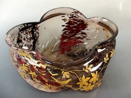 LARGE HARRACH OXBLOOD GLASS VARIEGATED VASE GILT DECORATION C1890 - ADDITIONAL PHOTO 1