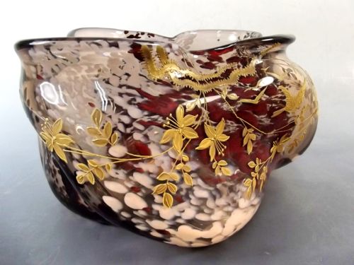 LARGE HARRACH OXBLOOD GLASS VARIEGATED VASE GILT DECORATION C1890 - ADDITIONAL PHOTO 5
