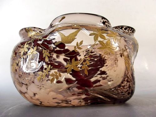 LARGE HARRACH OXBLOOD GLASS VARIEGATED VASE GILT DECORATION C1890 - ADDITIONAL PHOTO 6