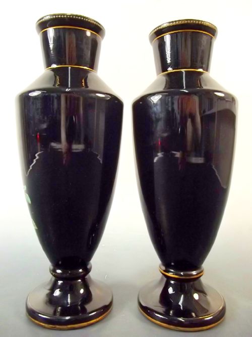 PAIR HARRACH OPAQUE GLASS VASES JAPANESQUE DECORATION C1890 - ADDITIONAL PHOTO 2