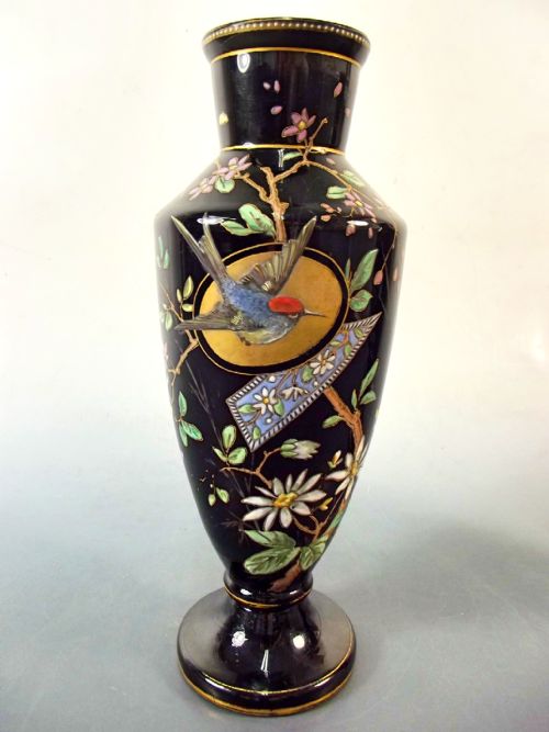 PAIR HARRACH OPAQUE GLASS VASES JAPANESQUE DECORATION C1890 - ADDITIONAL PHOTO 4
