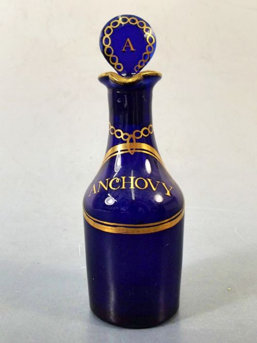 SET 4 GEORGIAN BRISTOL BLUE GLASS CONDIMENT BOTTLES C1820 - ADDITIONAL PHOTO 2