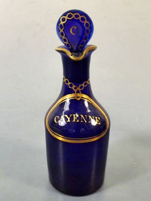 SET 4 GEORGIAN BRISTOL BLUE GLASS CONDIMENT BOTTLES C1820 - ADDITIONAL PHOTO 4