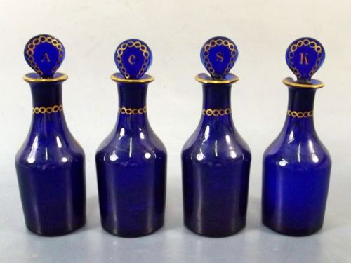 SET 4 GEORGIAN BRISTOL BLUE GLASS CONDIMENT BOTTLES C1820 - ADDITIONAL PHOTO 5