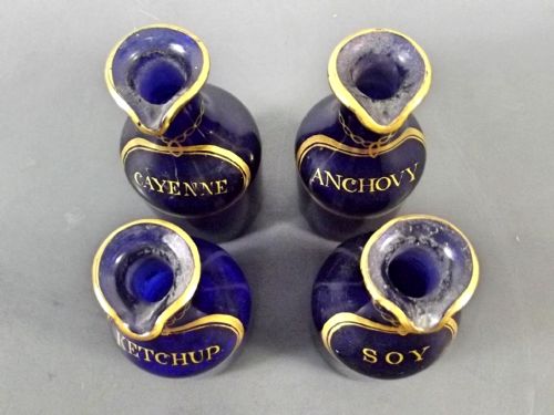 SET 4 GEORGIAN BRISTOL BLUE GLASS CONDIMENT BOTTLES C1820 - ADDITIONAL PHOTO 8