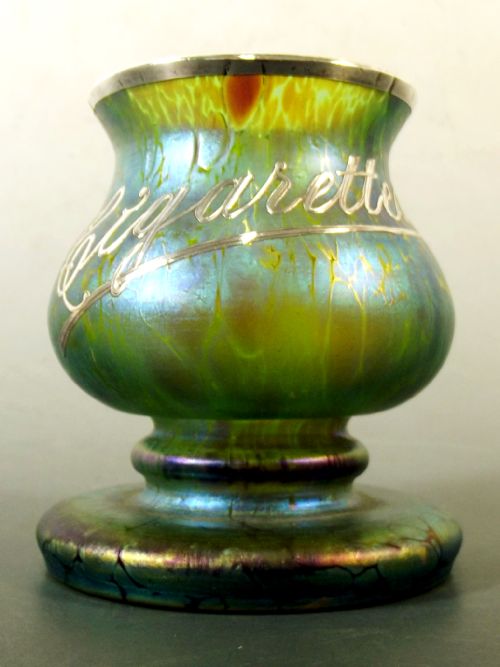 loetz crete papillon silver overlay art nouveau glass vase - CATEGORY: ANTIQUE GLASS - DATED 1910