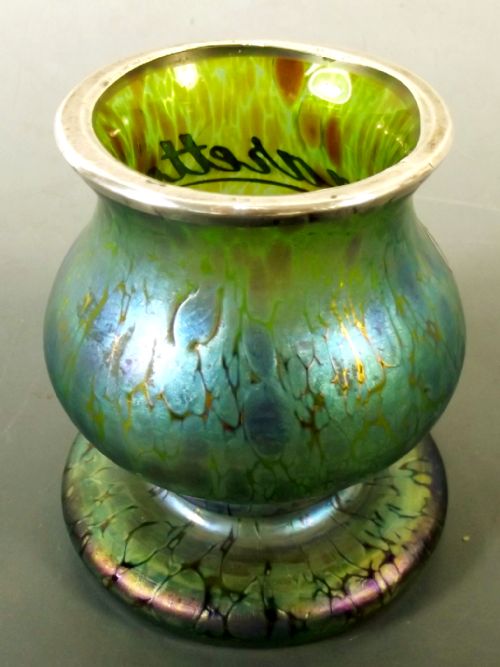 LOETZ CRETE PAPILLON SILVER OVERLAY ART NOUVEAU GLASS VASE - ADDITIONAL PHOTO 5