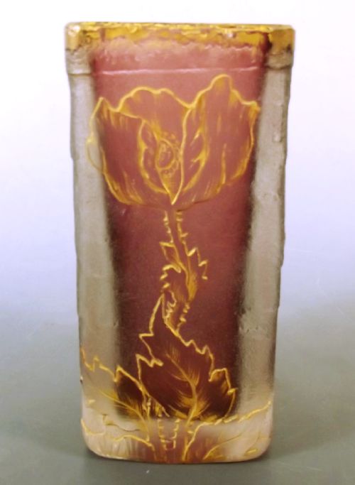 daum nancy gilded acid cut cameo glass poppy vase c1890 - CATEGORY: ANTIQUE GLASS - DATED 1890