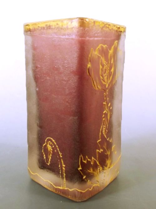 DAUM NANCY GILDED ACID CUT CAMEO GLASS POPPY VASE C1890 - ADDITIONAL PHOTO 1