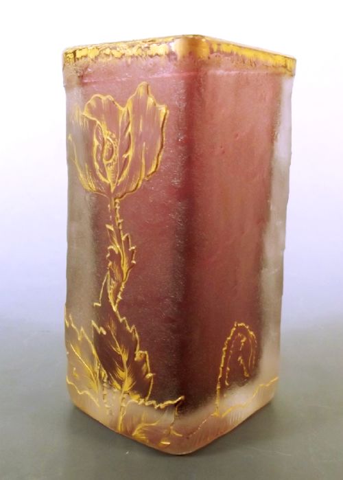 DAUM NANCY GILDED ACID CUT CAMEO GLASS POPPY VASE C1890 - ADDITIONAL PHOTO 5