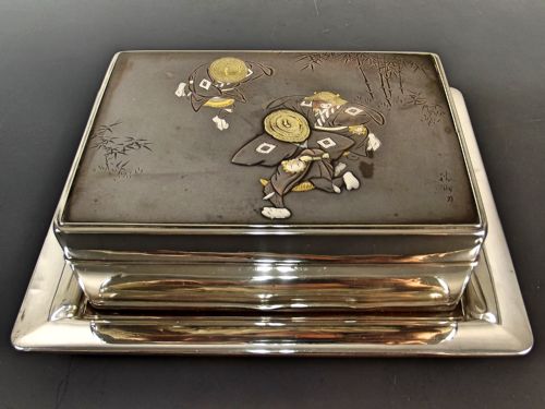 japanese meiji period silver shibuichi mixed metal box and tray - CATEGORY: ANTIQUE BOXES - DATED 1890