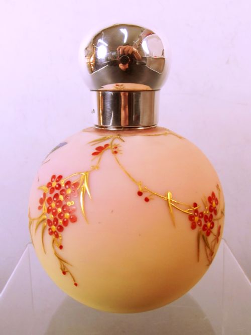 T WEBB SILVER TOP PAINTED BURMESE GLASS PERFUME BOTTLE - ADDITIONAL PHOTO 2