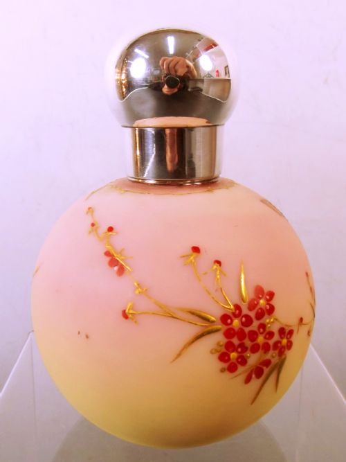 T WEBB SILVER TOP PAINTED BURMESE GLASS PERFUME BOTTLE - ADDITIONAL PHOTO 4