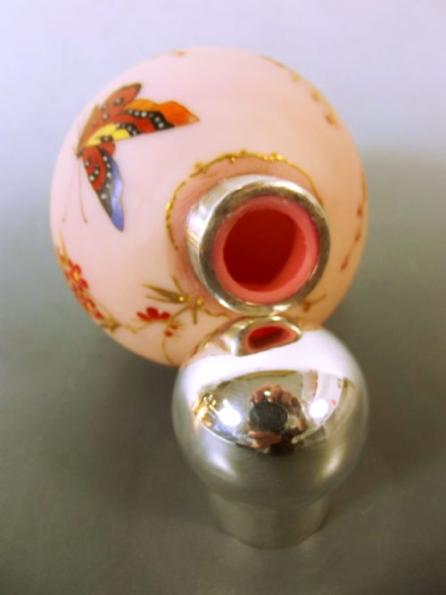 T WEBB SILVER TOP PAINTED BURMESE GLASS PERFUME BOTTLE - ADDITIONAL PHOTO 8