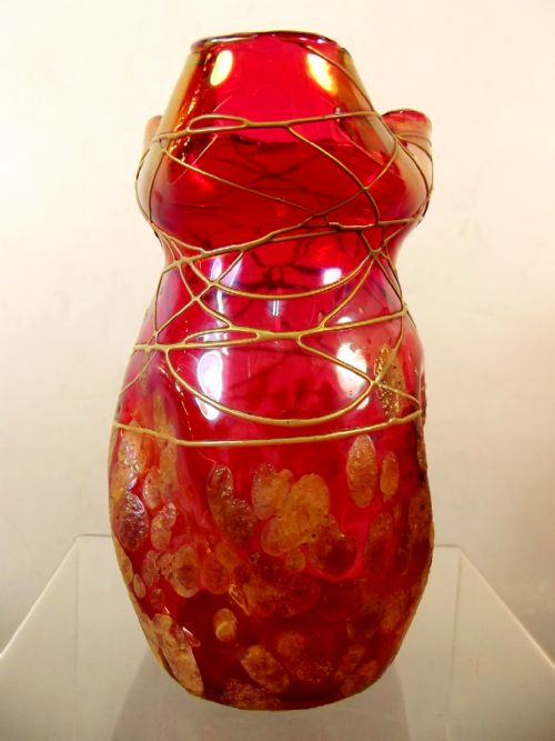 kralik art nouveau cranberry glass vase - CATEGORY: ANTIQUE GLASS - DATED 1900