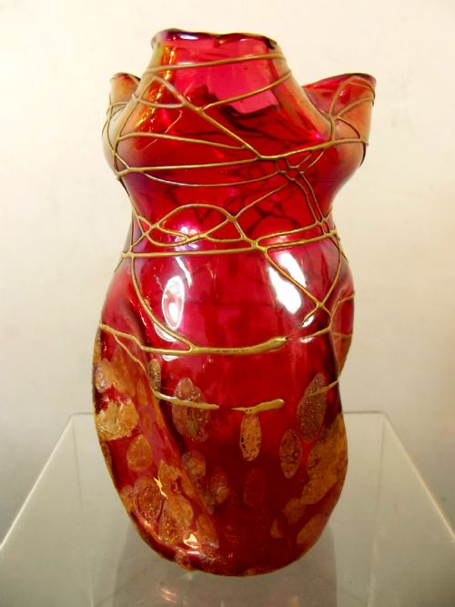KRALIK ART NOUVEAU CRANBERRY GLASS VASE - ADDITIONAL PHOTO 3