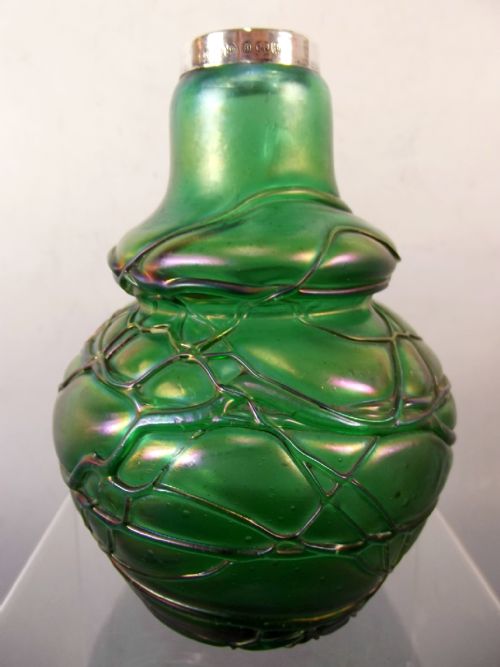 art nouveau silver mounted iridescent kralik glass vase 1903 - CATEGORY: ANTIQUE GLASS - DATED 1900