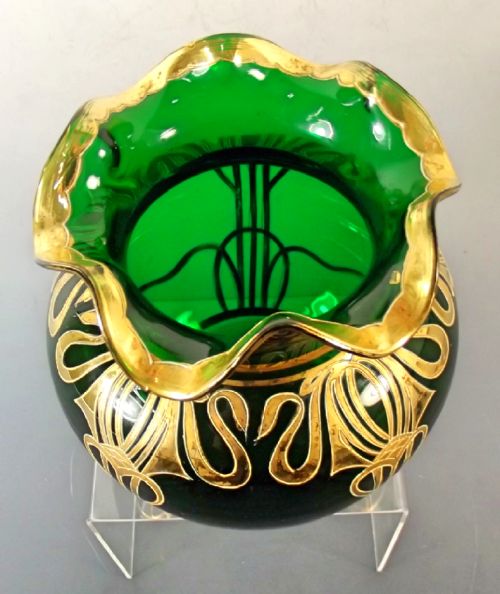 ART NOUVEAU JOSEPHINENHUTTE GILDED EMERALD GREEN GLASS VASE - ADDITIONAL PHOTO 3