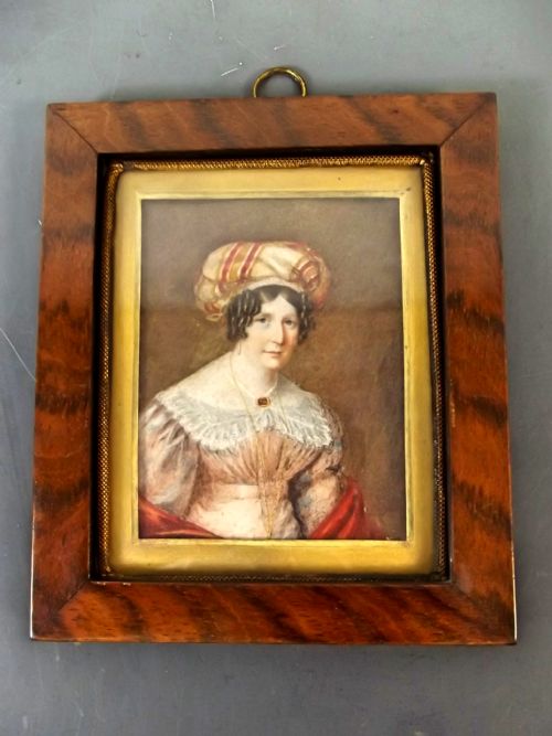 georgian miniature portrait in wood frame c1830 - CATEGORY: ANTIQUE ART - DATED 19TH CENTURY