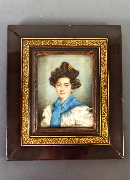 georgian miniature portrait in chinese lacquer frame c1830 - CATEGORY: ANTIQUE ART - DATED 19TH CENTURY