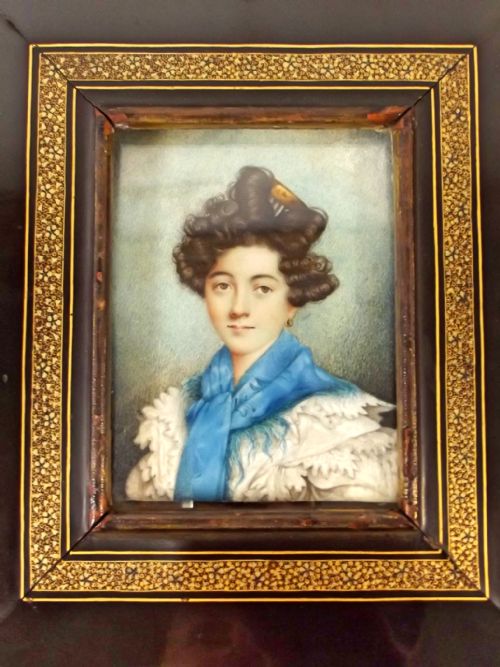 GEORGIAN MINIATURE PORTRAIT IN CHINESE LACQUER FRAME C1830 - ADDITIONAL PHOTO 1