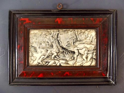 framed 17th century etched ivory panel the floods - CATEGORY: ANTIQUE MISCELLANEOUS - DATED 17TH CENTURY