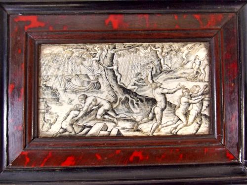 FRAMED 17TH CENTURY ETCHED IVORY PANEL THE FLOODS - ADDITIONAL PHOTO 1