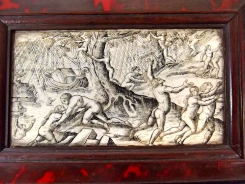 FRAMED 17TH CENTURY ETCHED IVORY PANEL THE FLOODS - ADDITIONAL PHOTO 2