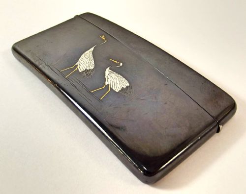 JAPANESE MEIJI PERIOD SHAKUDO INLAID CARD CASE SIGNED - ADDITIONAL PHOTO 2