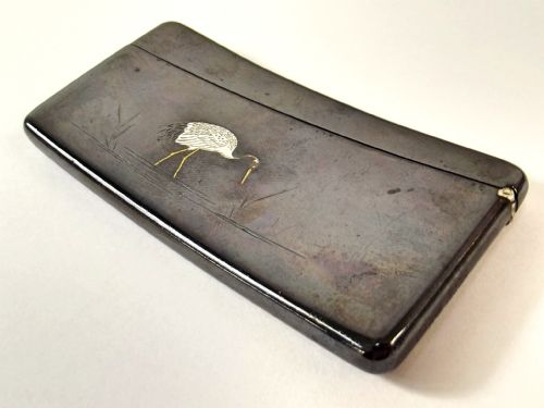 JAPANESE MEIJI PERIOD SHAKUDO INLAID CARD CASE SIGNED - ADDITIONAL PHOTO 3