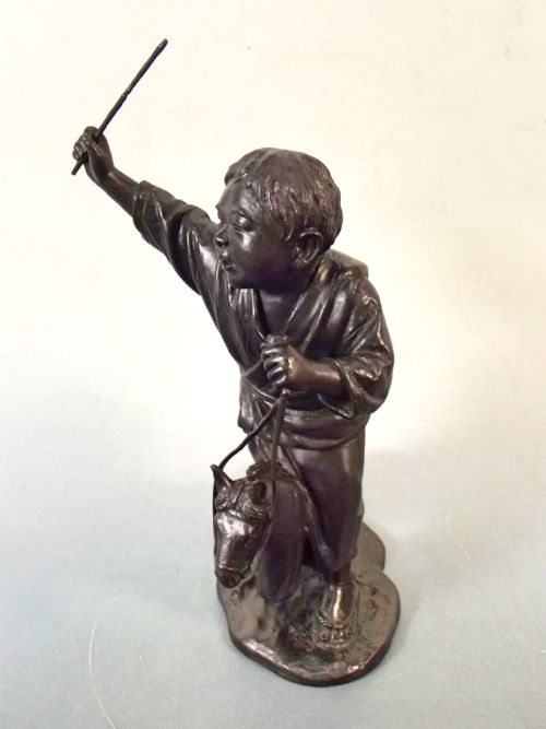 JAPANESE MEIJI PERIOD SIGNED BRONZE OF BOY WITH HOBBY HORSE OKIMONO - ADDITIONAL PHOTO 1