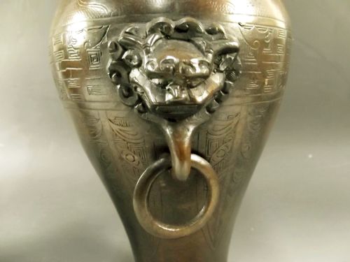 PAIR CHINESE BRONZE ARCHAIC STYLE VASES C1900 - ADDITIONAL PHOTO 2