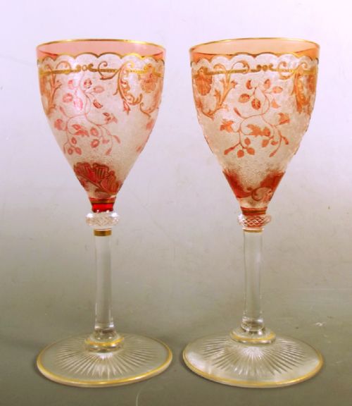pair baccarat red over clear cameo cut sherry glasses - CATEGORY: ANTIQUE GLASS - DATED 1900
