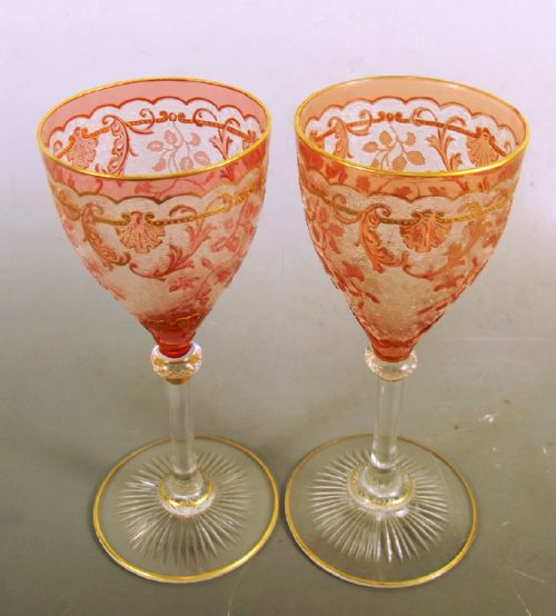 PAIR BACCARAT RED OVER CLEAR CAMEO CUT SHERRY GLASSES - ADDITIONAL PHOTO 1