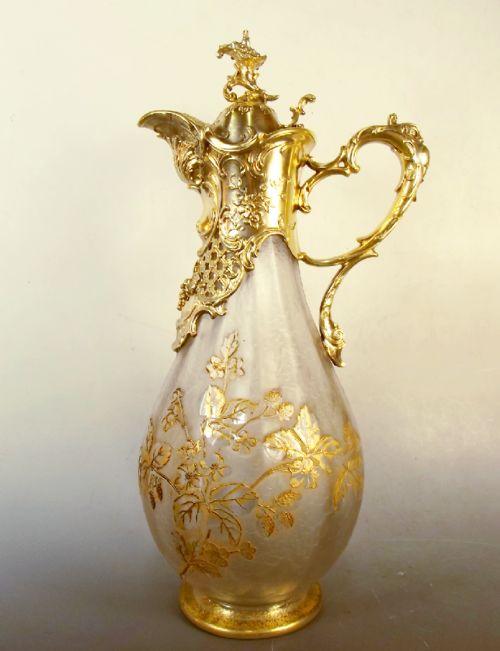 acid etched cameo glass claret jug german silver mount - CATEGORY: ANTIQUE SILVER - DATED 19TH CENTURY