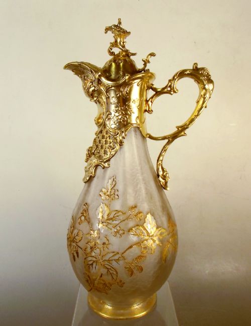 ACID ETCHED CAMEO GLASS CLARET JUG GERMAN SILVER MOUNT - ADDITIONAL PHOTO 1