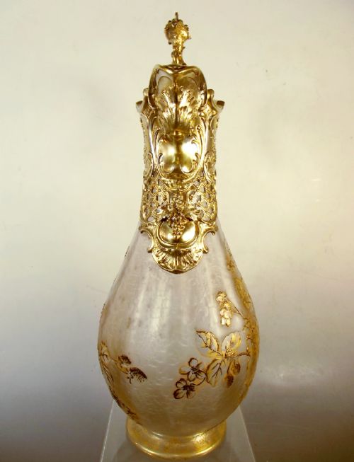 ACID ETCHED CAMEO GLASS CLARET JUG GERMAN SILVER MOUNT - ADDITIONAL PHOTO 2