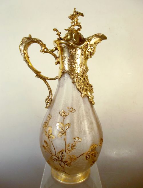 ACID ETCHED CAMEO GLASS CLARET JUG GERMAN SILVER MOUNT - ADDITIONAL PHOTO 3