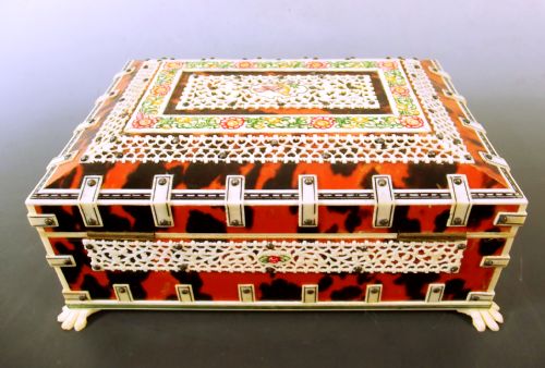INDIAN TORTOISESHELL AND STAINTED IVORY CASKET C1900 - ADDITIONAL PHOTO 4