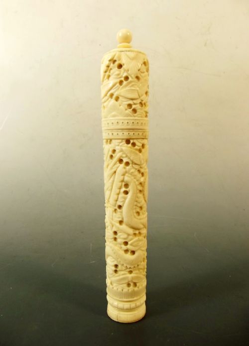19th century chinese carved ivory sewing needle case - CATEGORY: ANTIQUE MISCELLANEOUS - DATED 1890