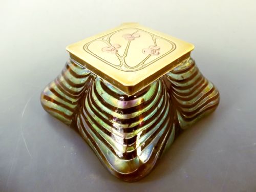 art nouveau jugendstil kralik glass inkwell - CATEGORY: ANTIQUE MISCELLANEOUS - DATED 1900