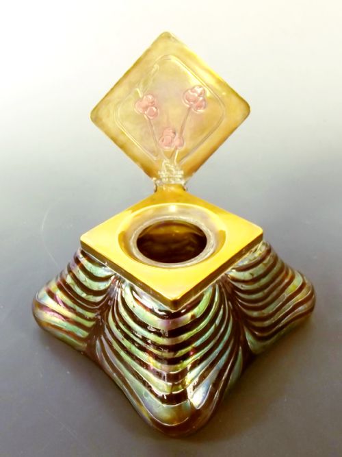 ART NOUVEAU JUGENDSTIL KRALIK GLASS INKWELL - ADDITIONAL PHOTO 3