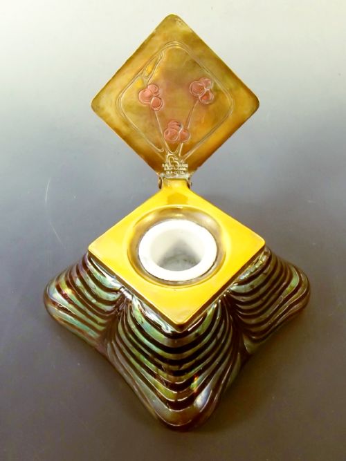 ART NOUVEAU JUGENDSTIL KRALIK GLASS INKWELL - ADDITIONAL PHOTO 5