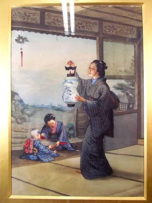 JAPANESE MEIJI PERIOD PAINTED SILK IN ORIGINAL FRAME - ADDITIONAL PHOTO 1