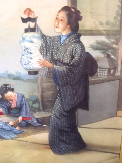 JAPANESE MEIJI PERIOD PAINTED SILK IN ORIGINAL FRAME - ADDITIONAL PHOTO 2
