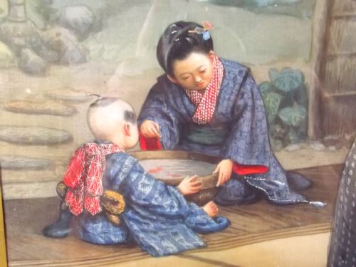 JAPANESE MEIJI PERIOD PAINTED SILK IN ORIGINAL FRAME - ADDITIONAL PHOTO 3