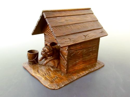19TH C CARVED WOOD DOG IN KENNEL HUMIDOR BOX - ADDITIONAL PHOTO 3