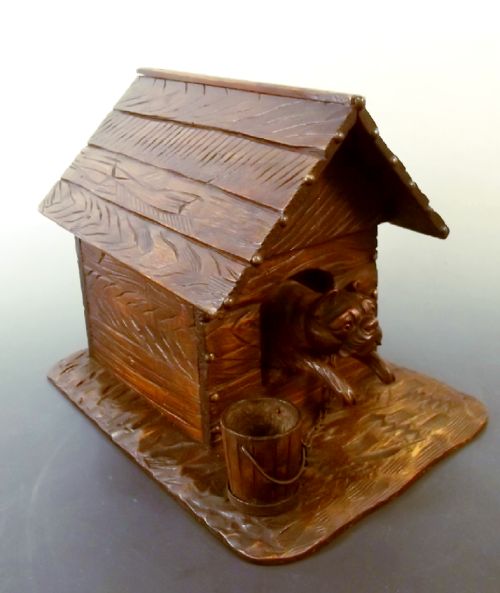 19TH C CARVED WOOD DOG IN KENNEL HUMIDOR BOX - ADDITIONAL PHOTO 4