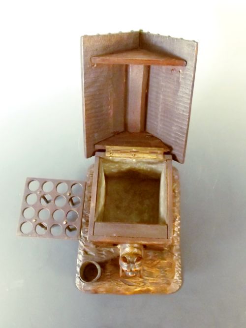 19TH C CARVED WOOD DOG IN KENNEL HUMIDOR BOX - ADDITIONAL PHOTO 8