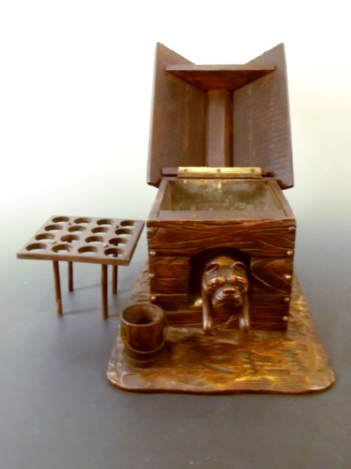 19TH C CARVED WOOD DOG IN KENNEL HUMIDOR BOX - ADDITIONAL PHOTO 9